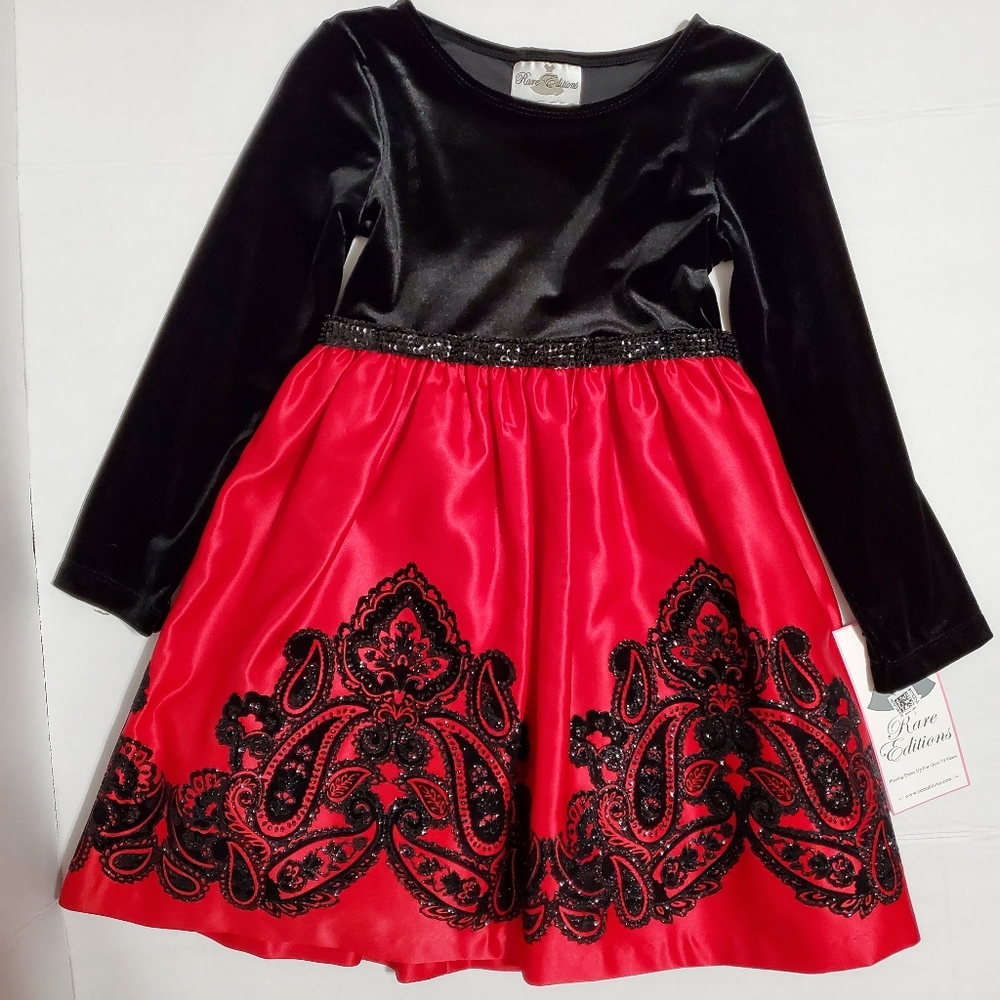Rare Editions Gorgeous & Festive Holiday Black & Red Dress - Girls